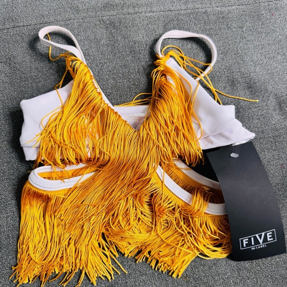 Five dancewear Yellow Fringe Top YXL